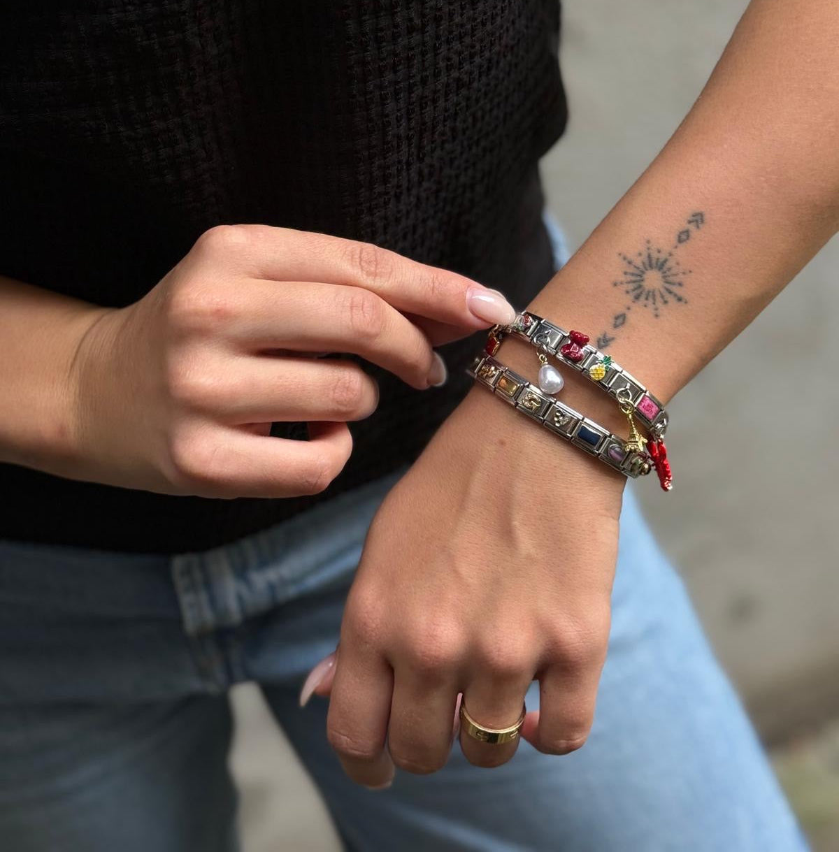 Aubergine vedhæng i led, 1 cm, rustfrit stål, vandfast