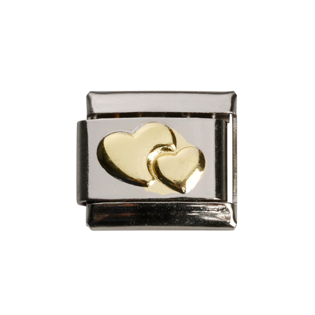 Dobbelt hjerter i guld led, 1 cm, rustfrit stål, vandfast