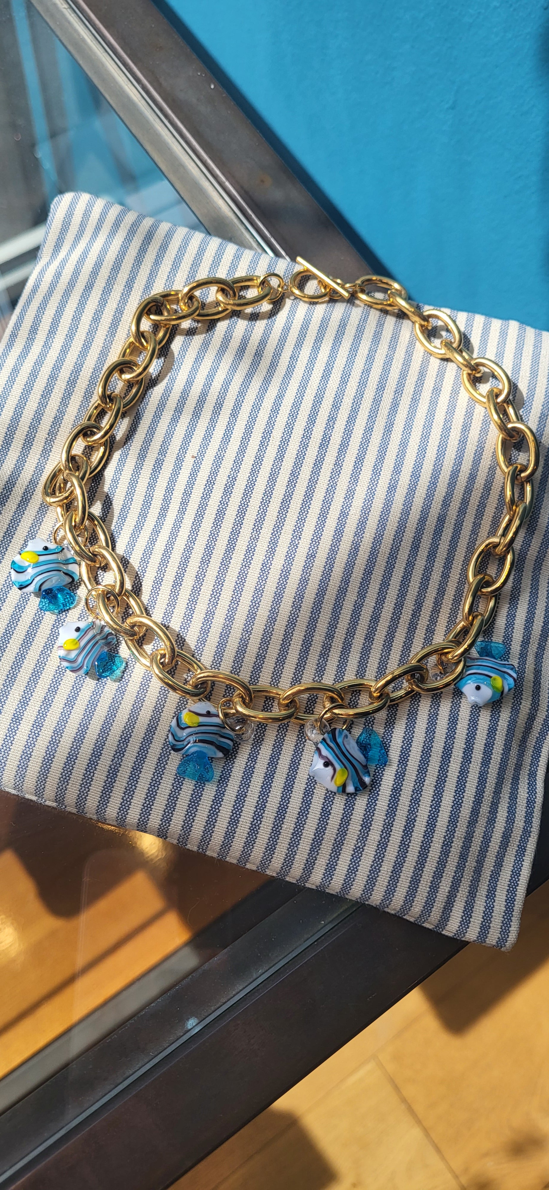 Blue Glass FISH Necklace 45 cm