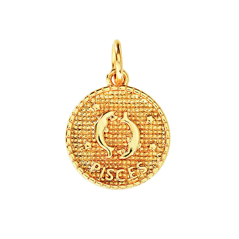 Zodiac pendant, 10 mm, 18K gold plated