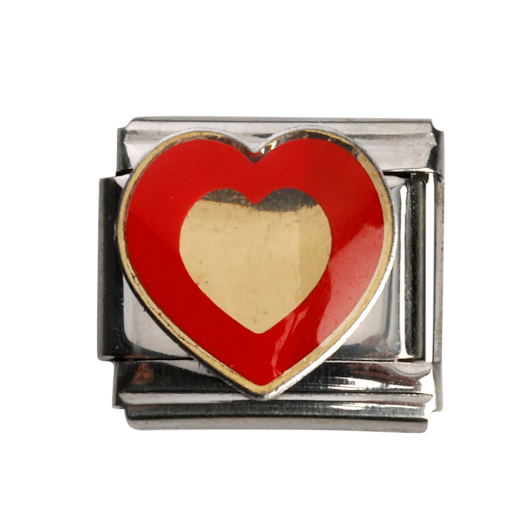 Rødt og brunt hjerte led, 1 cm, rustfrit stål, vandfast