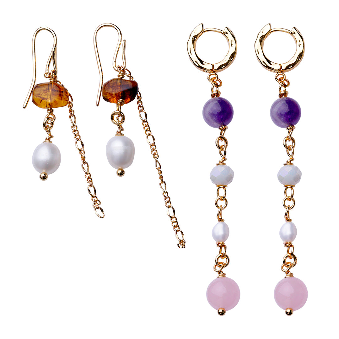 Earth Gems Box - 2 par øreringe, guldbelagt