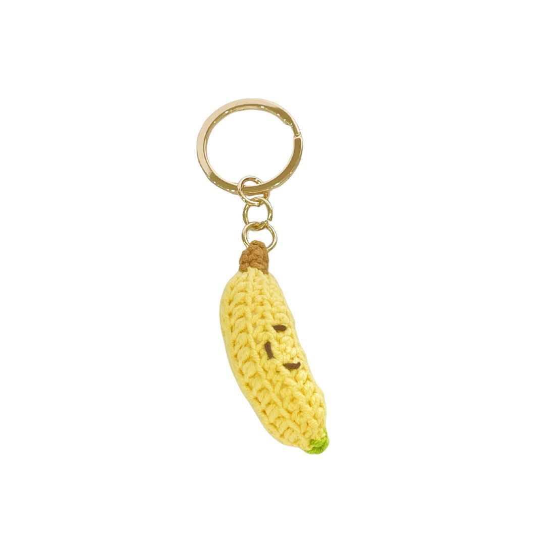 Hæklet banan nøglering, 7 cm høj