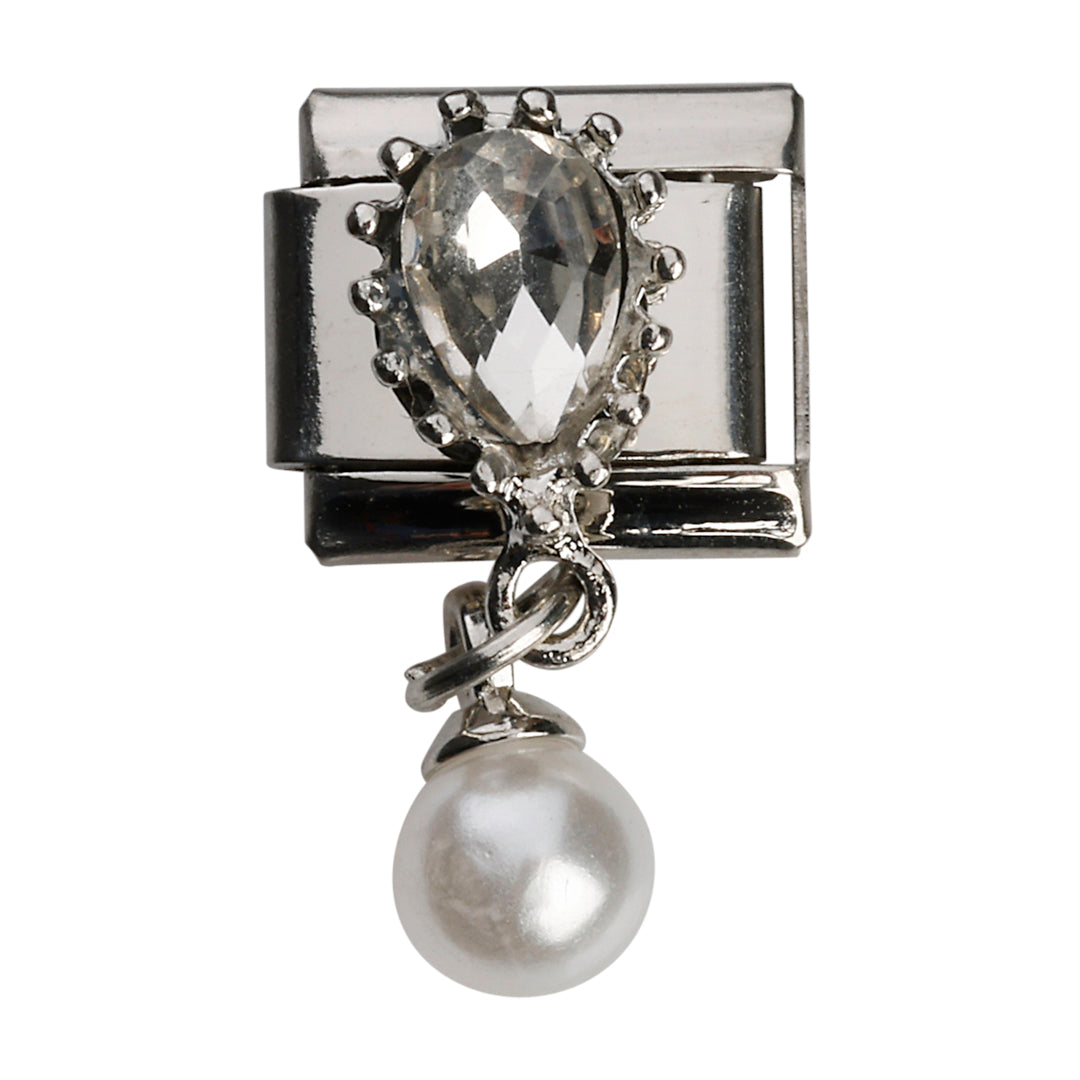 Perle vedhæng i zirkon led, 1 cm, rustfrit stål, vandfast