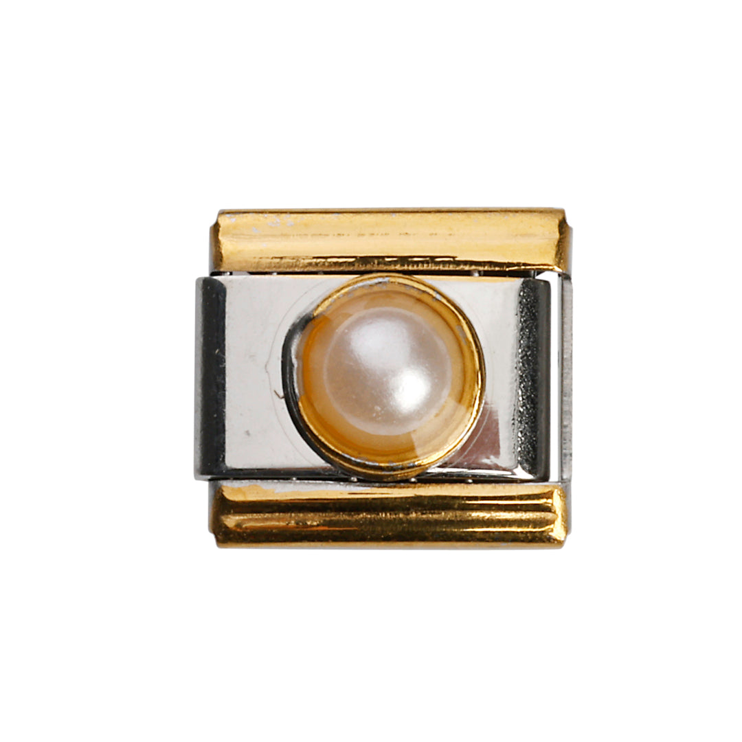 Hvid perle led, 1 cm, rustfrit stål, vandfast