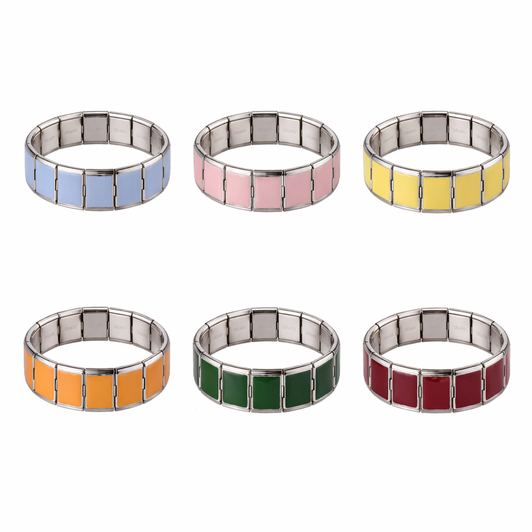 Légato armbånd med enamel, store led, rustfrit stål, vandfast, 8+2 led