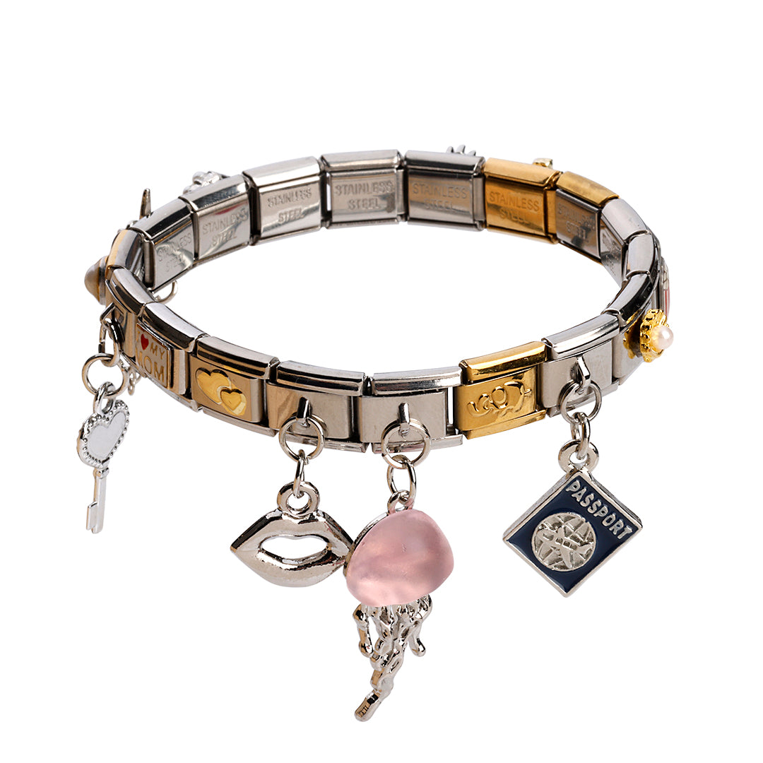 Nøgle vedhæng i led, 1 cm, rustfrit stål, vandfast