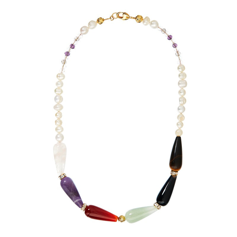 Drops in semi-precious stones, mix, 6 pcs