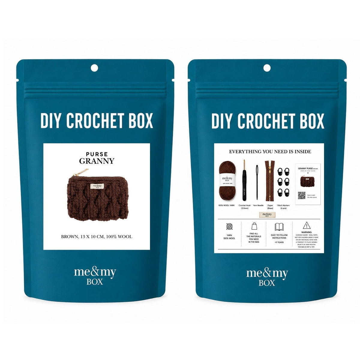 Granny pung, Chokoladebrun, Diy hækle box