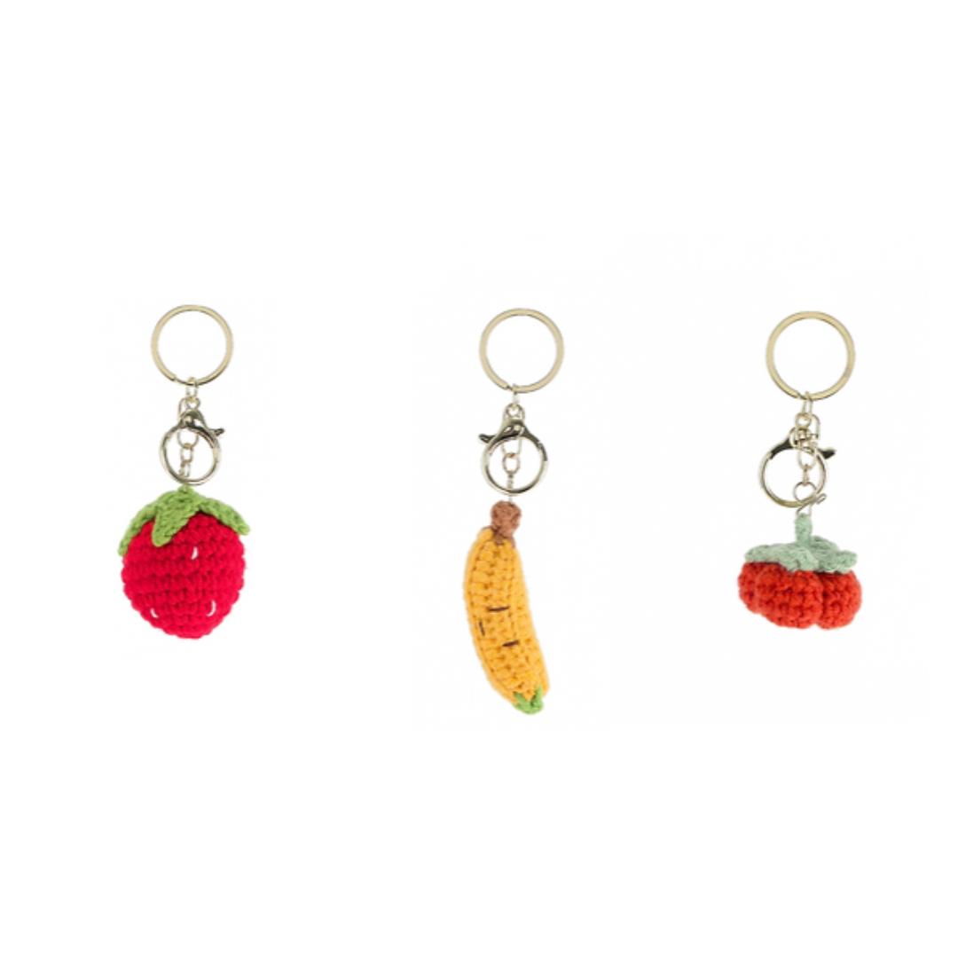 Hæklet frugt keyhanger/nøglering bundt