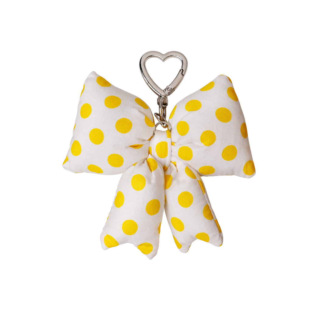 Gul og hvid prikket sløjfe, nøglering